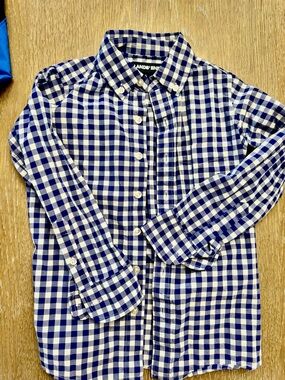 Lands' End Boys Blue and White Gingham Button-Down Shirt